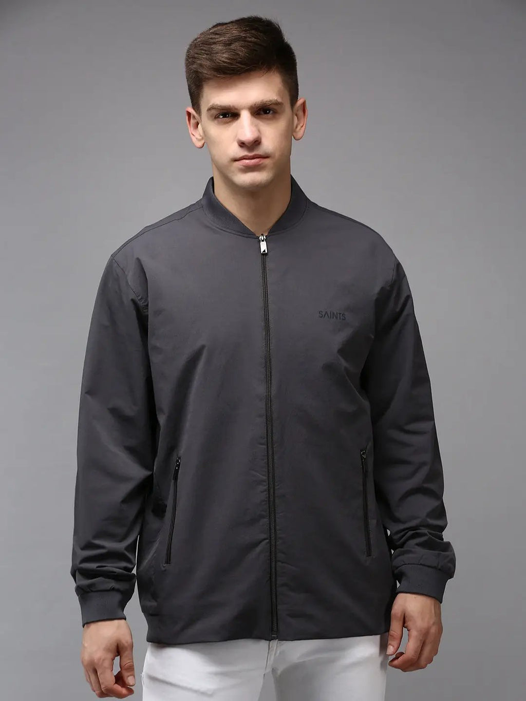 Men's Grey Water Resistant Bomber Jacket