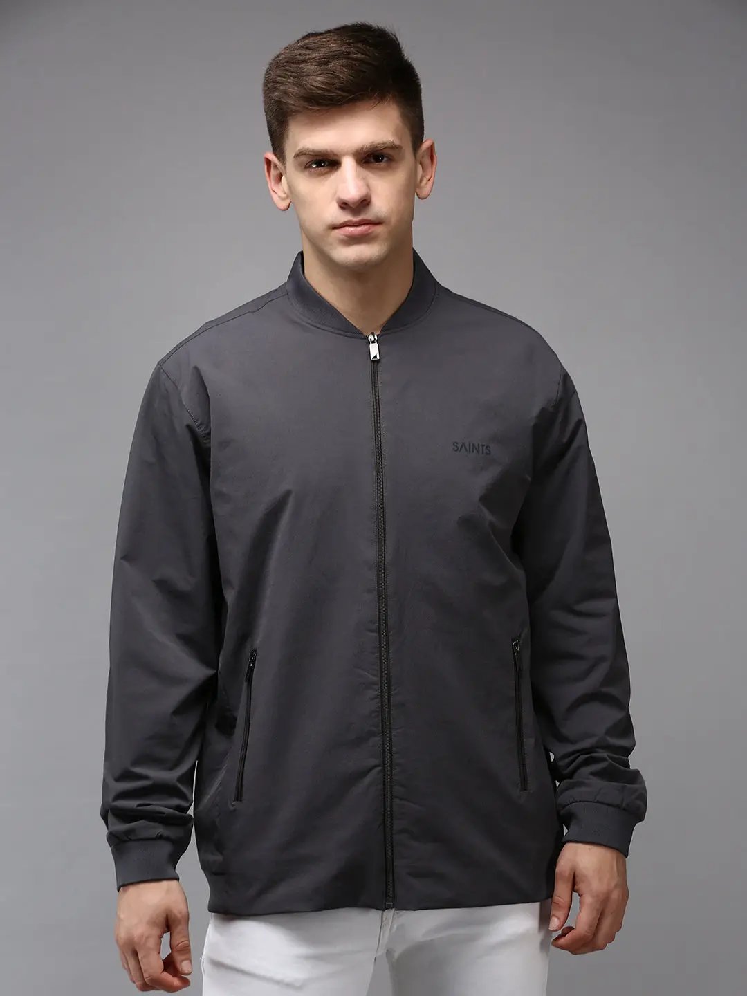 Men's Grey Water Resistant Bomber Jacket