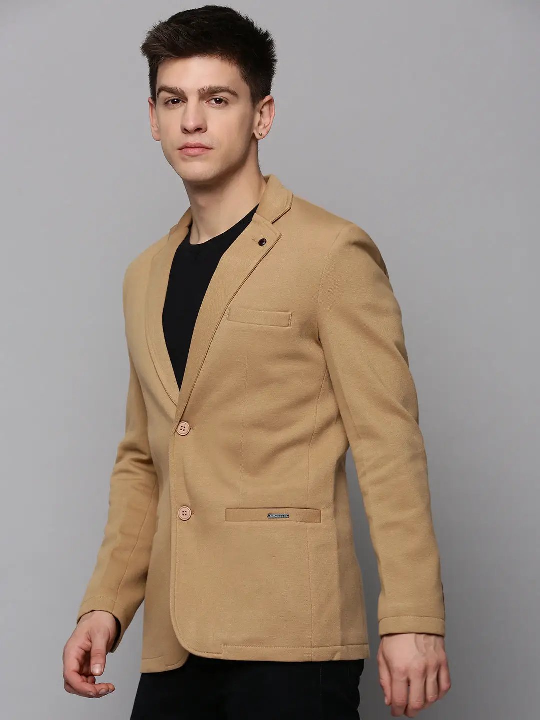Men's Brown Solid Single Breasted Blazer