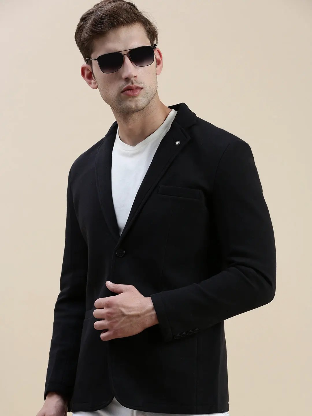 Men's Black Notched Lapel Single-Breasted Formal Blazer