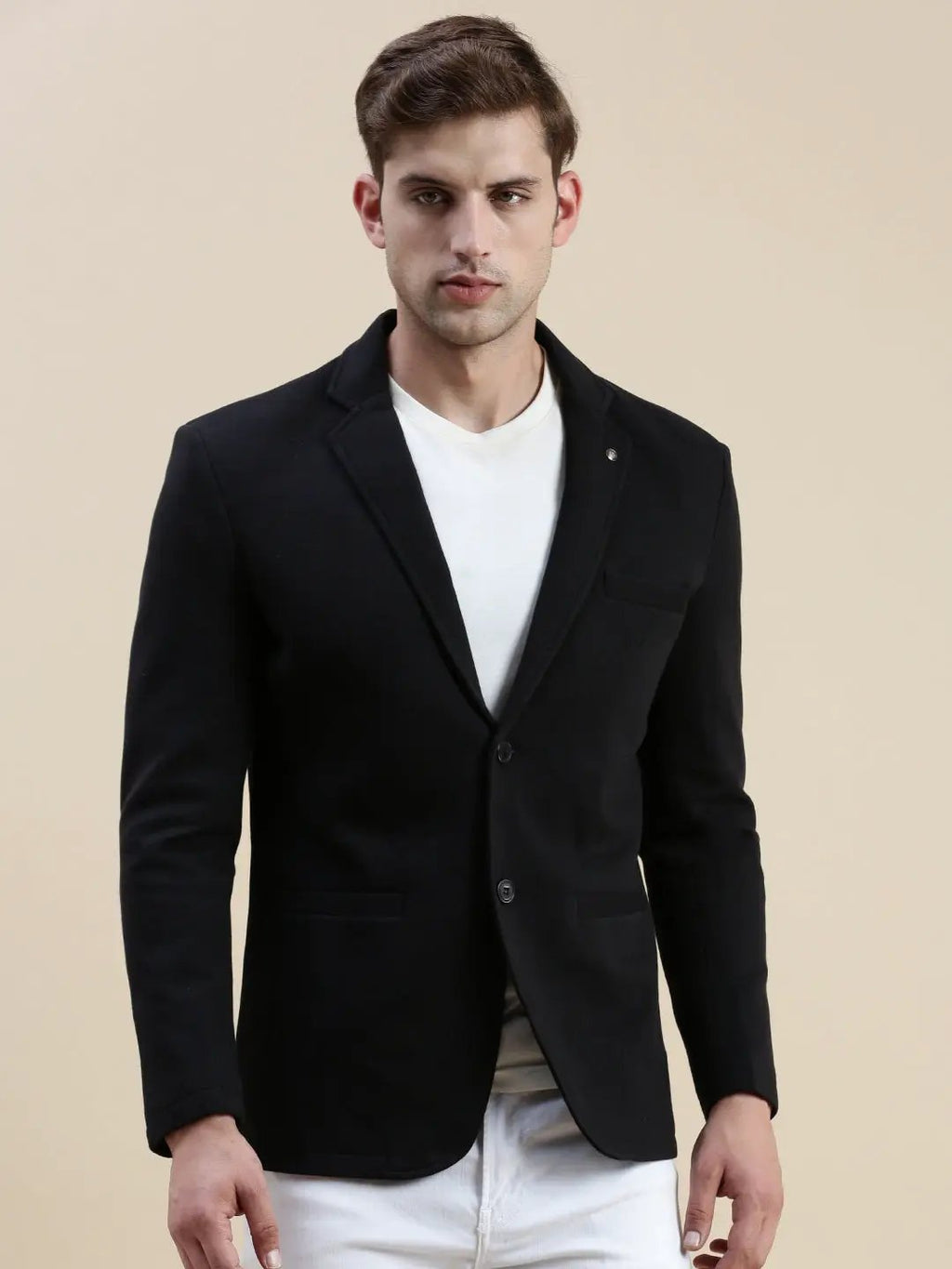 Men's Black Notched Lapel Single-Breasted Formal Blazer