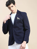 Men's Navy Blue Slim-Fit Notched Lapel Collar Single Breasted Casual Blazer