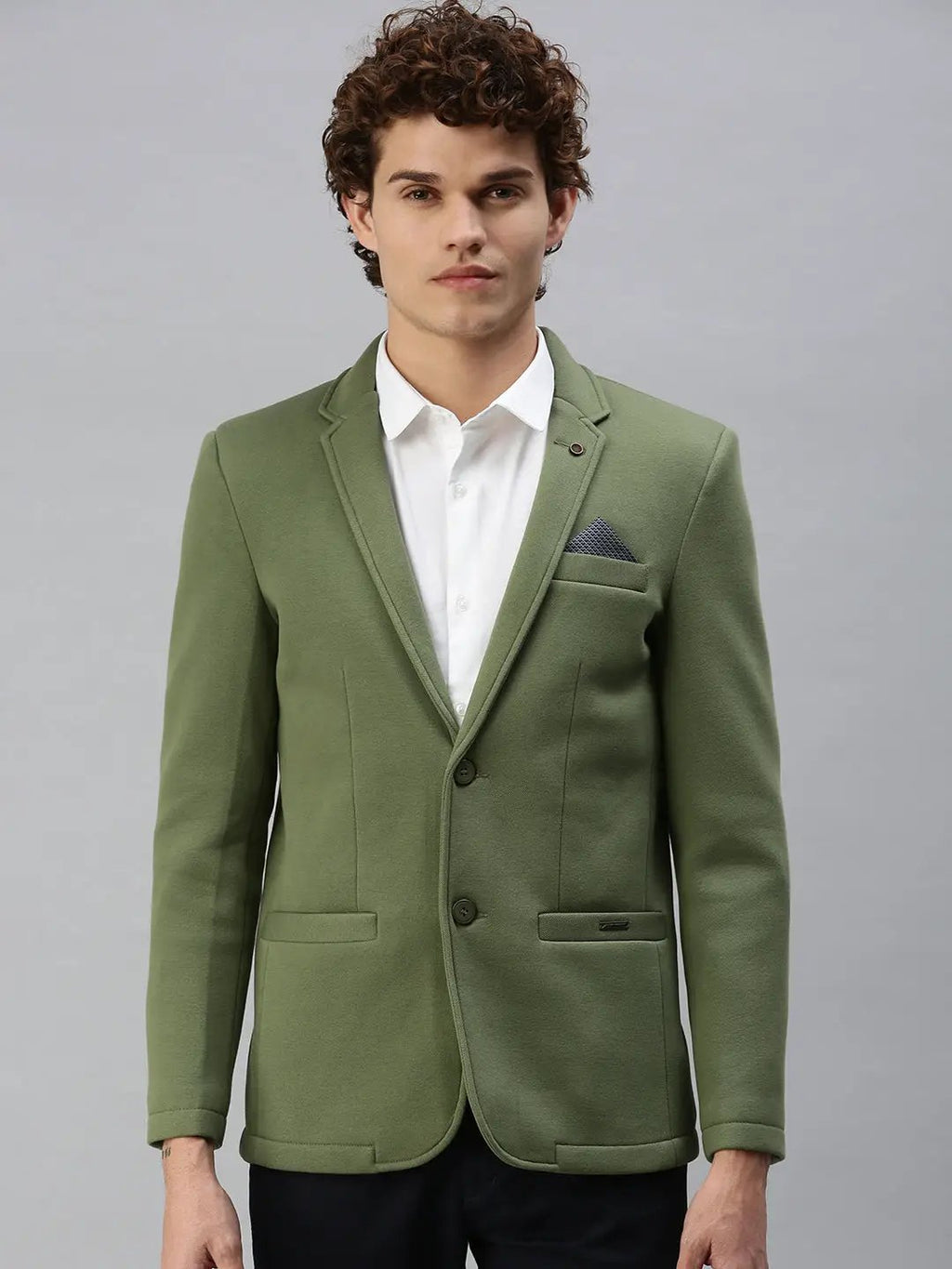 Men's Green Solid Single Breasted Blazer