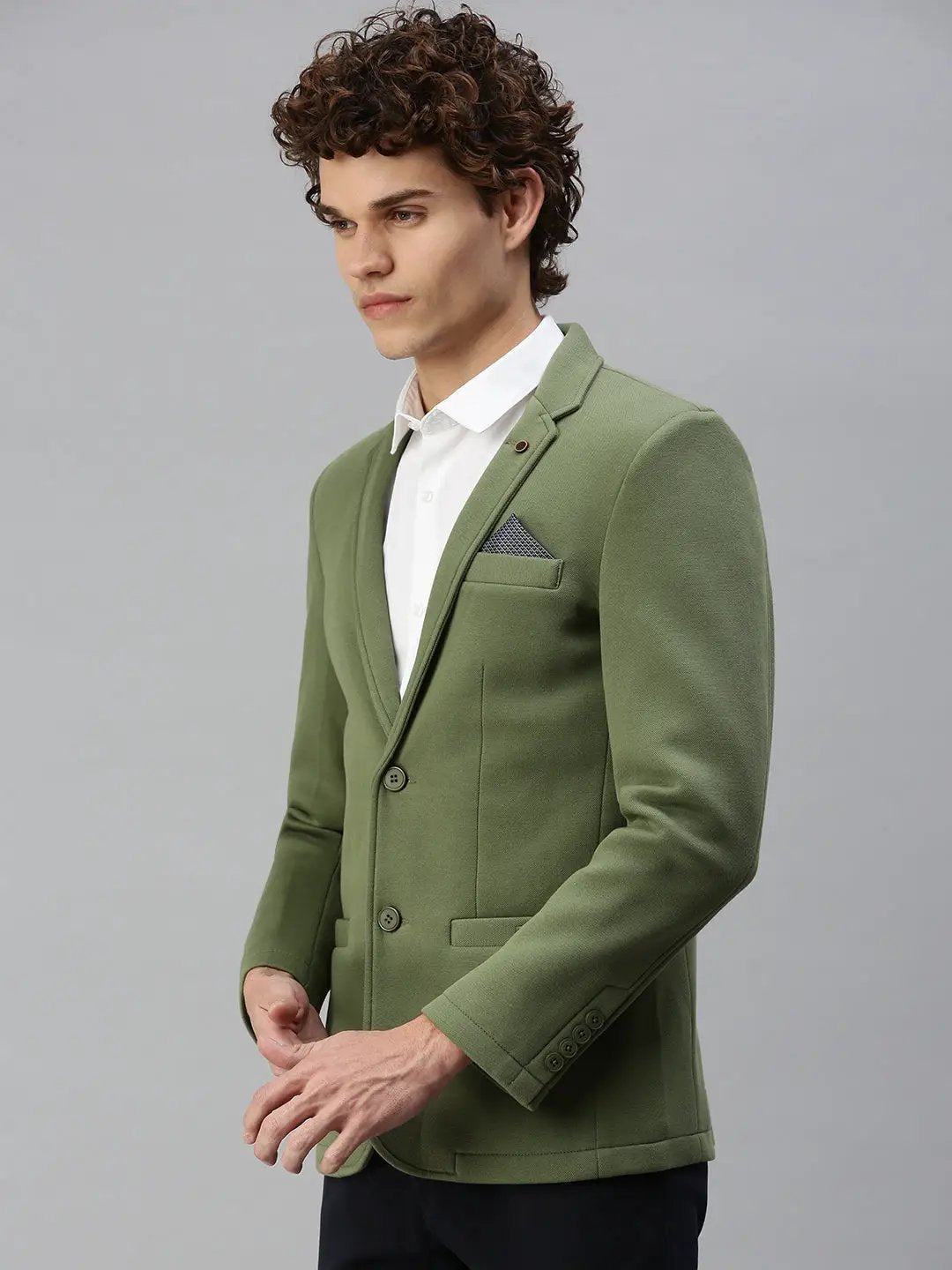 Men's Green Solid Single Breasted Blazer