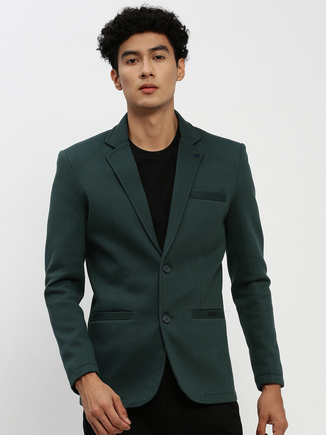 Men's Green Solid Single Breasted Blazer