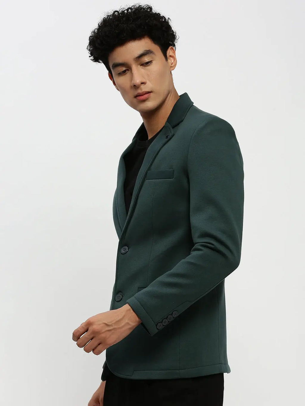 Men's Green Solid Single Breasted Blazer