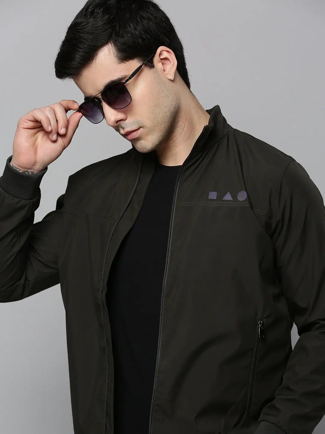 Men's Olive Spread Collar Solid Cotton Open Front Jacket