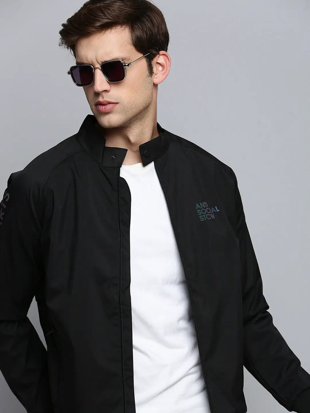 Men's Black Mock Collar Water Resistant Bomber Jacket