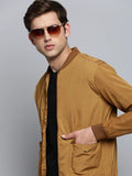 Men's Brown Mandarin Collar Water Resistant Bomber Jacket