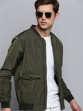Men's Olive Mandarin Collar Water Resistant Bomber Jacket