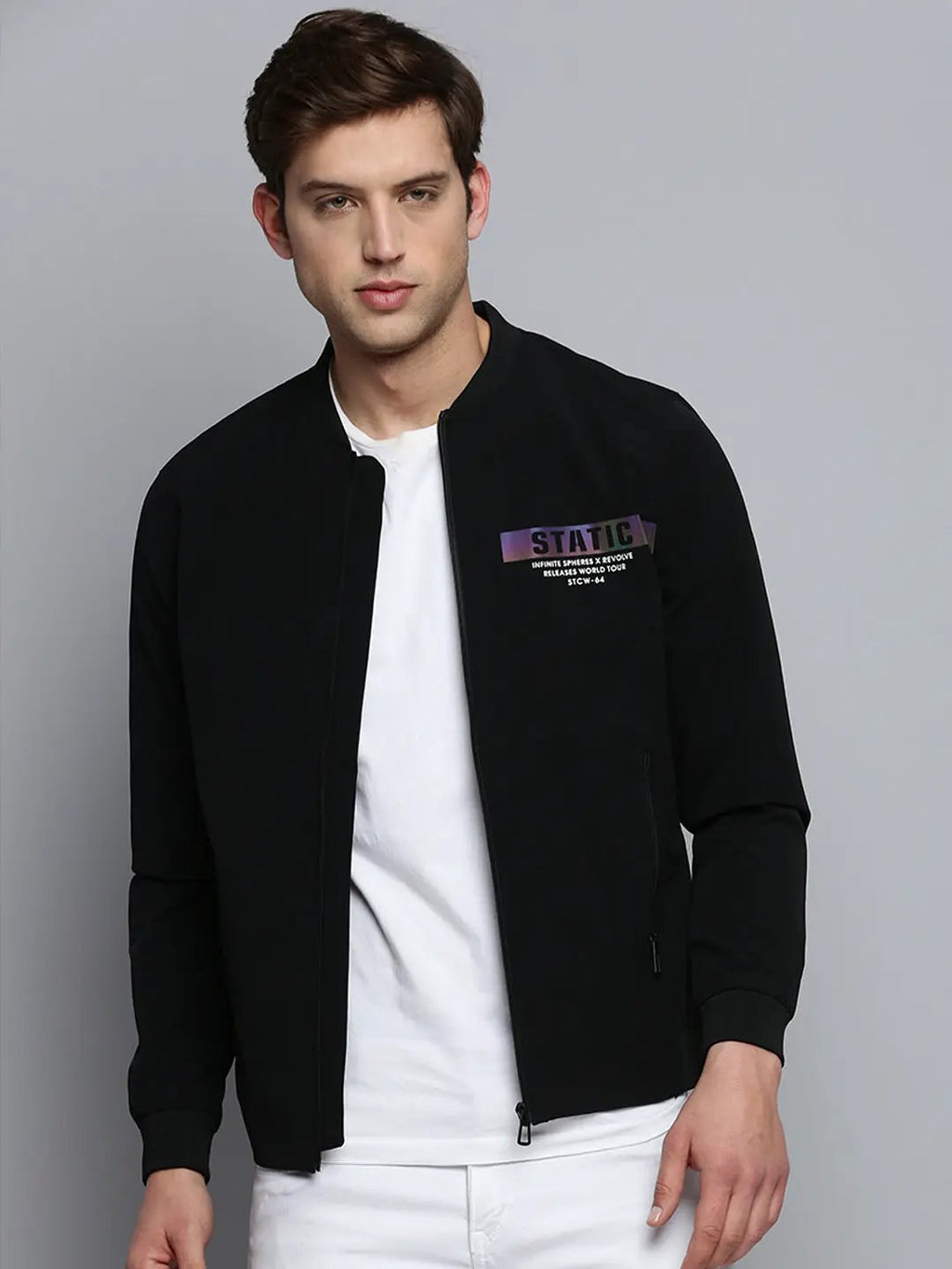 Men's Black Mandarin Collar Water Resistant Bomber Jacket