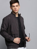 Men's Grey Mock Collar Water Resistant Sporty Jacket