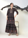 Women's Graphic Black Straight Kurta Set with Dupatta