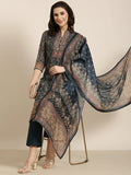 Women's Straight Teal Ethnic Motifs Kurta Sets with Trousers & Dupatta