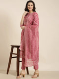 Women's Straight Pink Ethnic Motifs Kurta Sets with Trousers & Dupatta