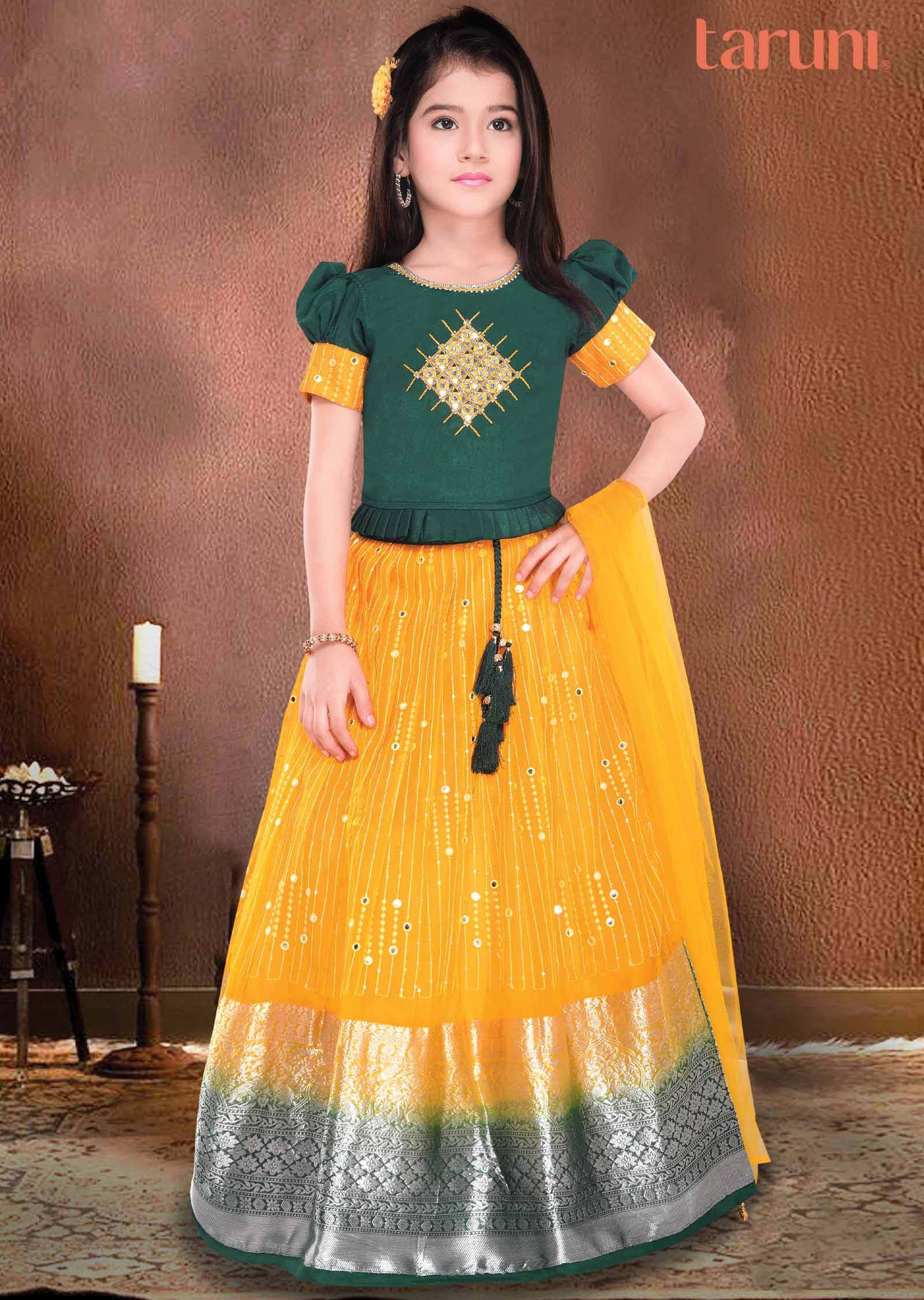 Green/Yellow Chinnon/Organza Sequins Kidswear