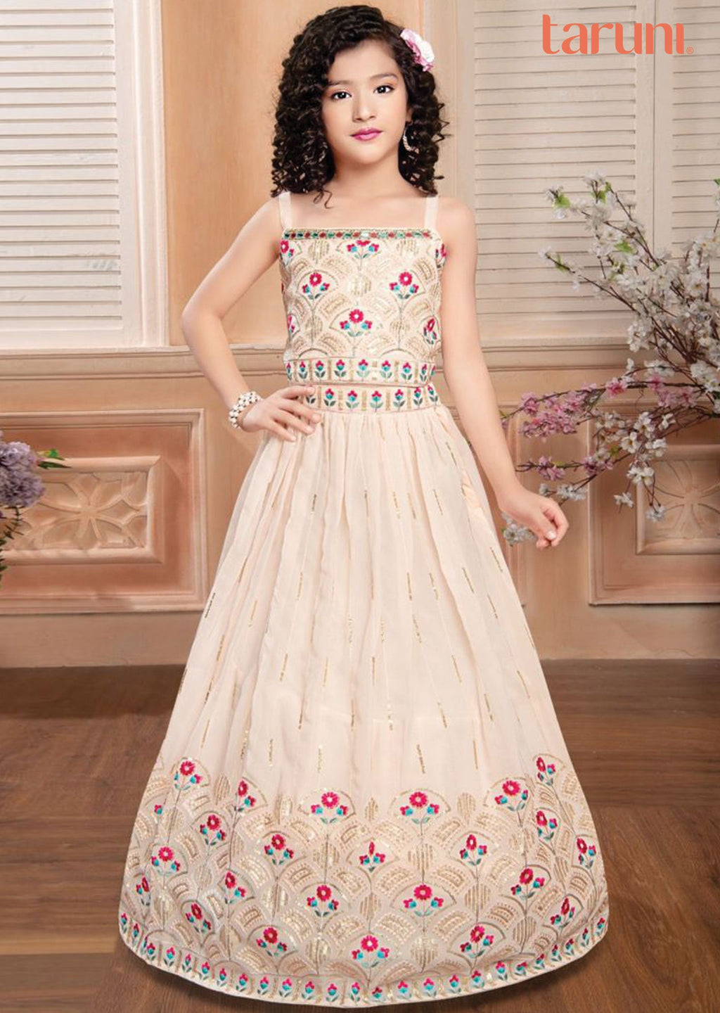 Light Beige Georgette Kids lehenga