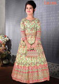 Light Green Chiffon Zardosi & Embroidered Kids Gown