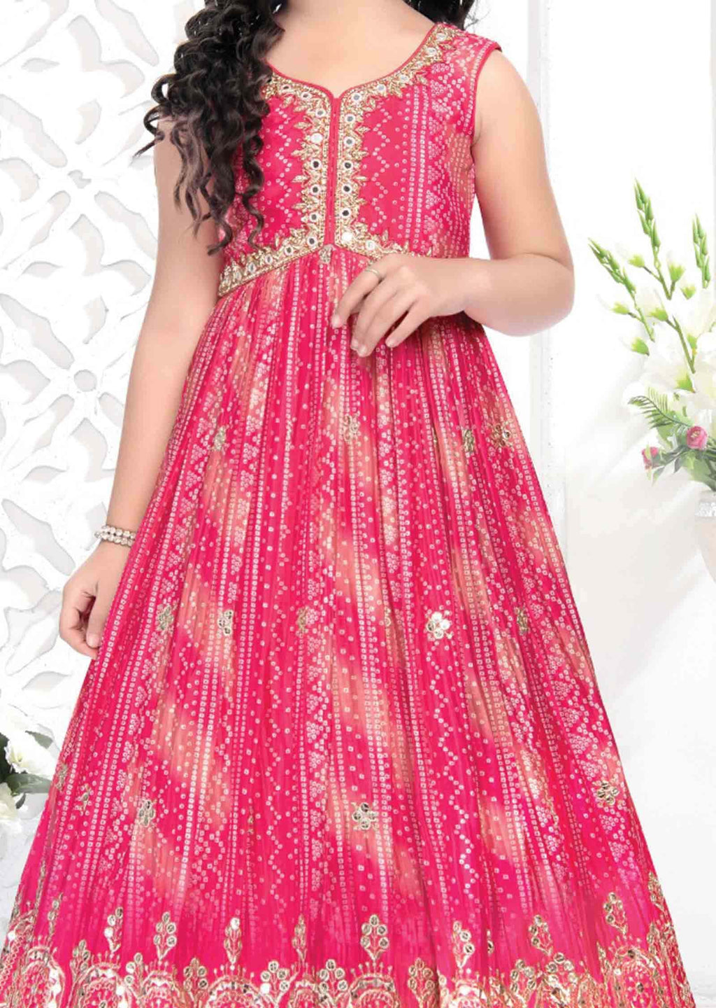 Pink Chinnon Zardosi & Embroidered Alia cut Kids Gown