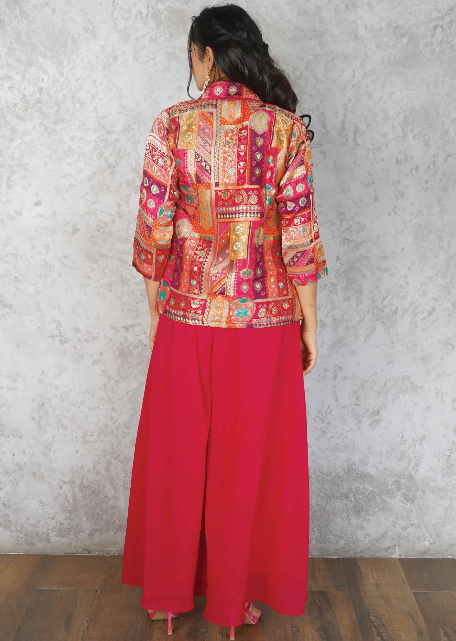Pink Banaras/Georgette Beaded Fusion/Indo-Western Set