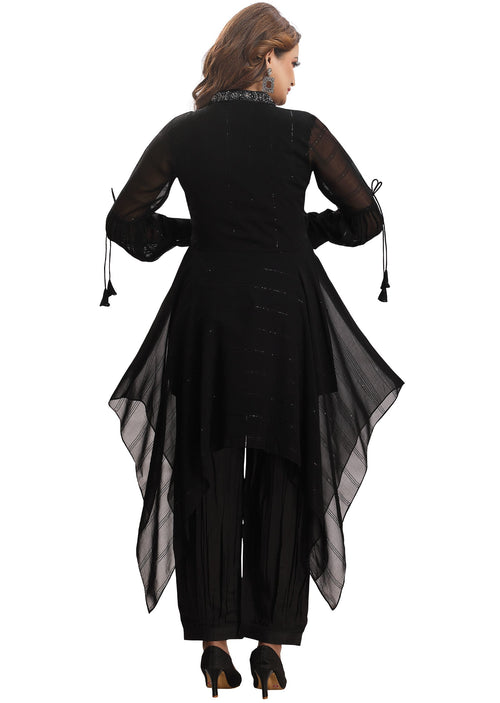 Black Georgette Fusion/Indo-Western Set