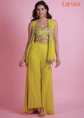 Lime Green Georgette Fusion Indo-Western