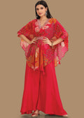 Rani Pink Crepe Fusion Indo-Western Kaftan Top and Palazzo Set