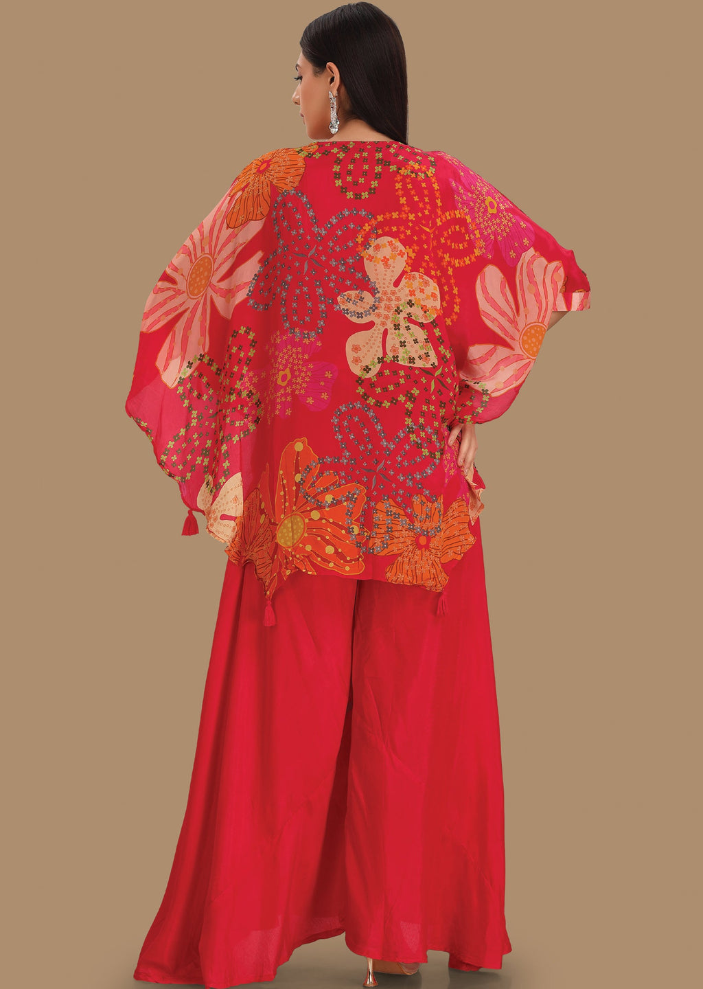 Rani Pink Crepe Fusion Indo-Western Kaftan Top and Palazzo Set