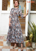 Light Grey Georgette Printed Midi Dress