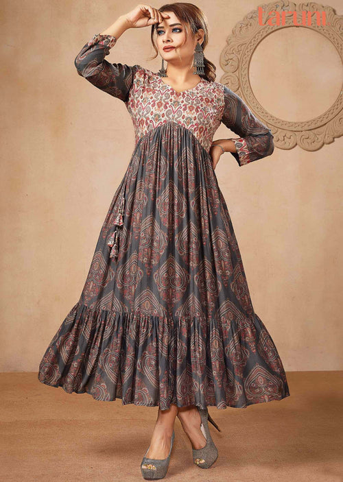 Black Muslin Printed Midi Dress