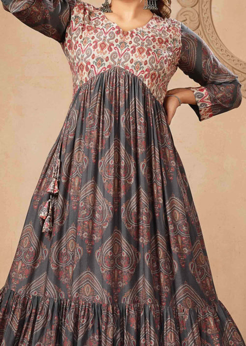 Black Muslin Printed Midi Dress