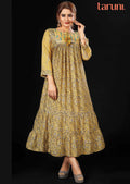 Yellow Muslin Printed Midi Dress