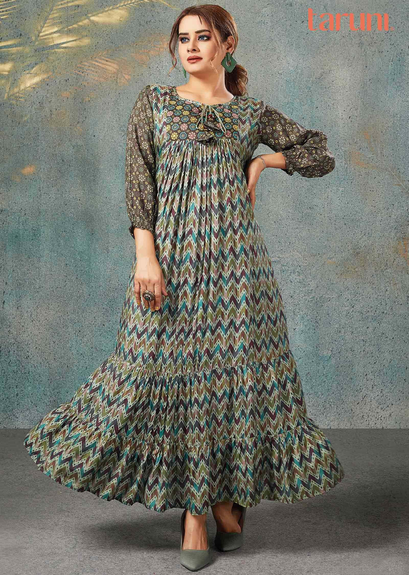 Green Muslin Printed Midi Dress