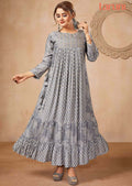 Grey Muslin Printed Midi Dress