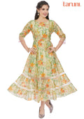 Light Green Muslin Printed Midi Dress
