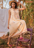 Peach Handloom Cotton Beaded Midi Dress