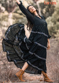 Black Handloom Cotton Midi Dress