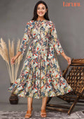 Multicolor Muslin Printed Midi Dress