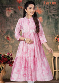 Pink Chanderi Printed Midi Dress