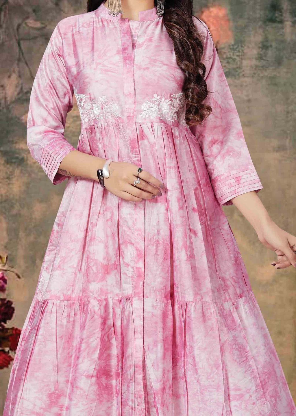 Pink Chanderi Printed Midi Dress