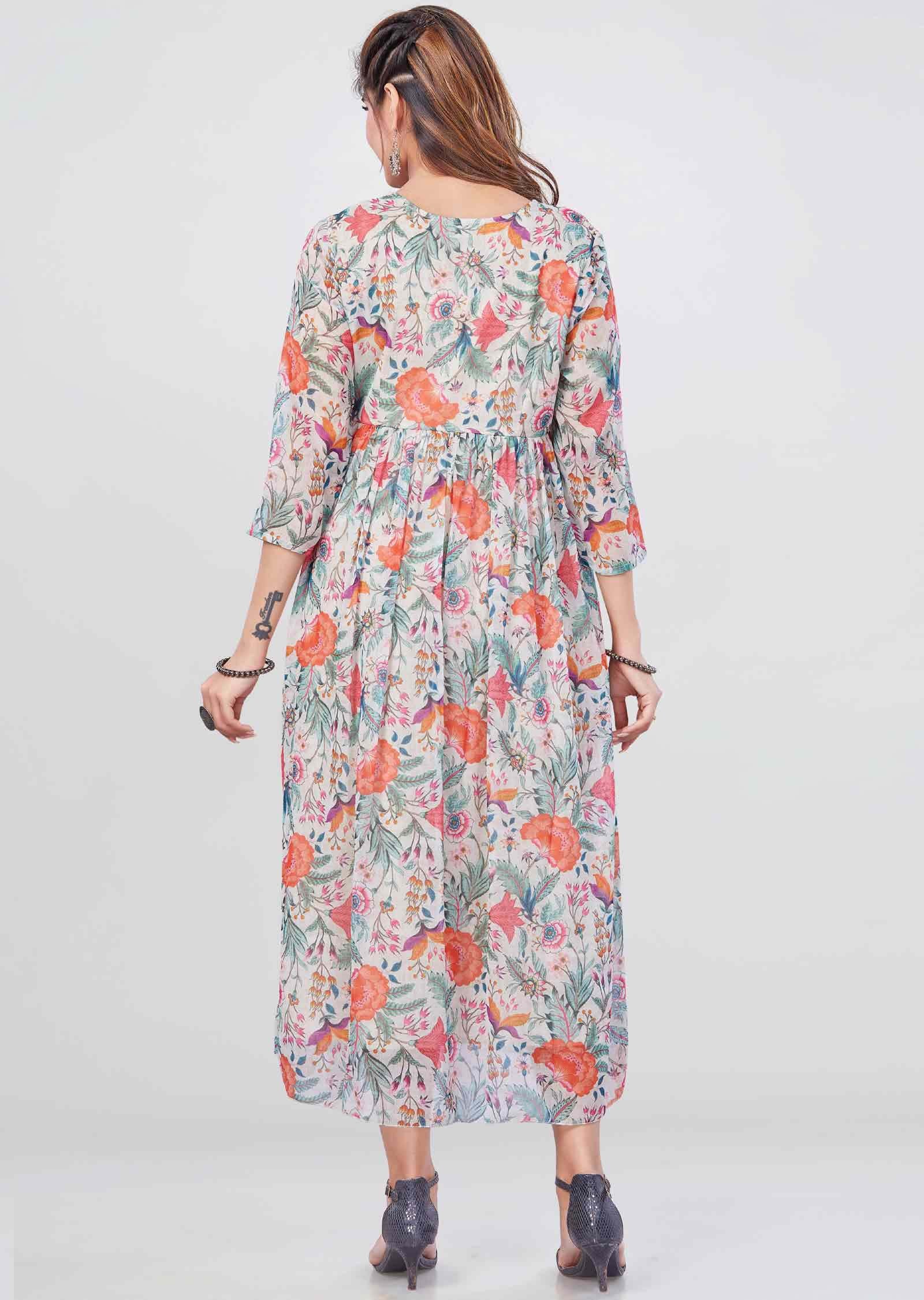 Light pista Green Chiffon Printed Midi Dress