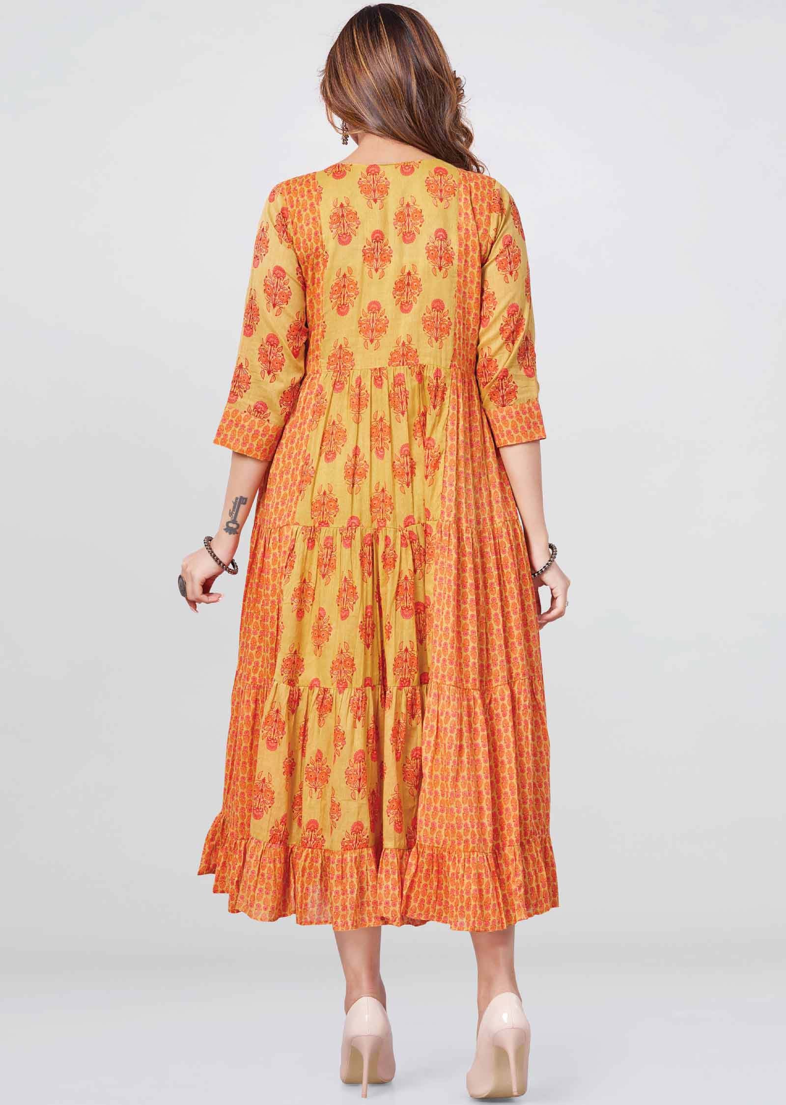 Mustard Cotton Midi Dress