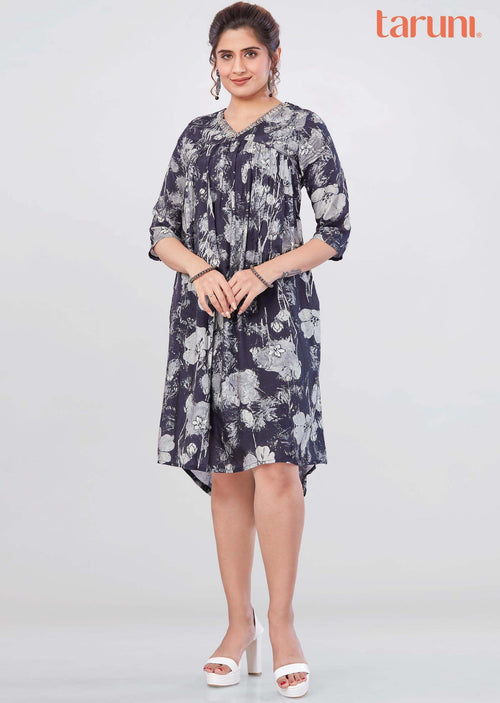 Black Modal Embroidered Midi Dress
