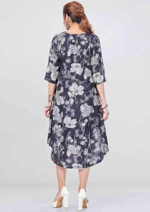 Black Modal Embroidered Midi Dress