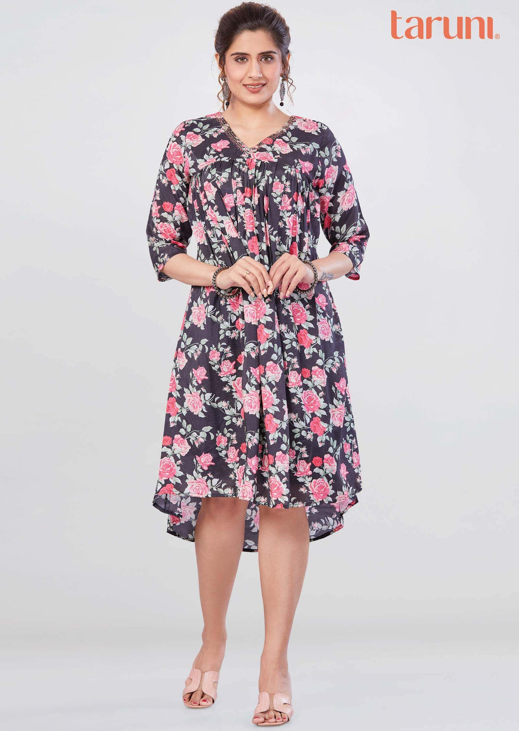Black Modal Embroidered Midi Dress