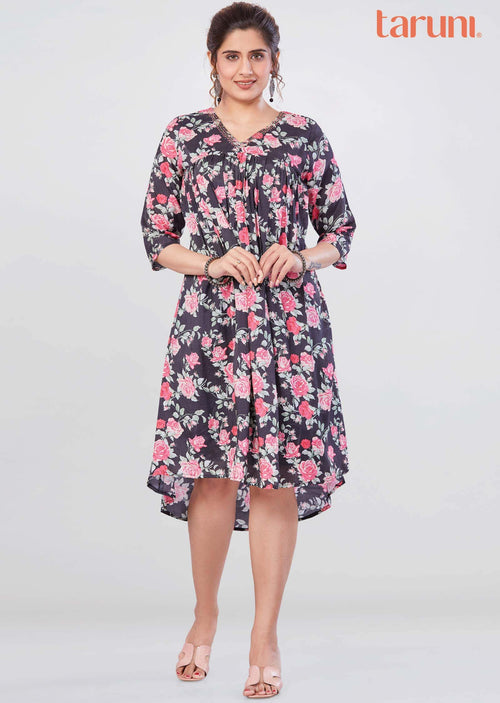 Black Modal Embroidered Midi Dress