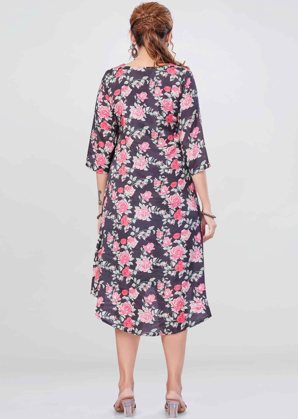 Black Modal Embroidered Midi Dress