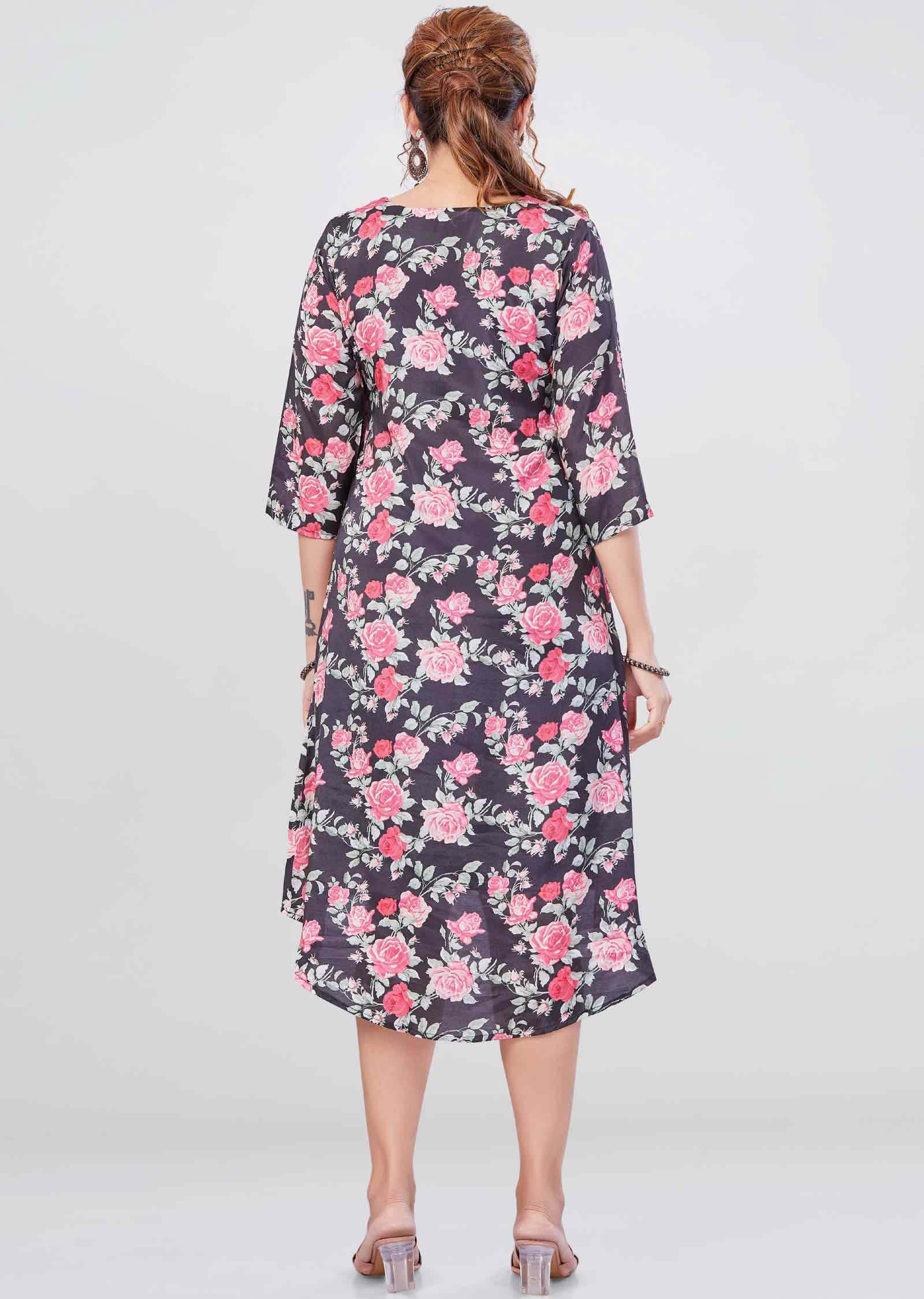 Black Modal Embroidered Midi Dress