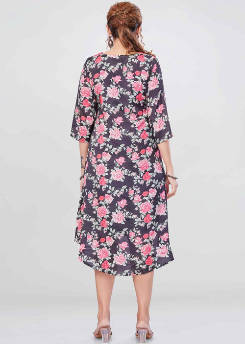 Black Modal Embroidered Midi Dress