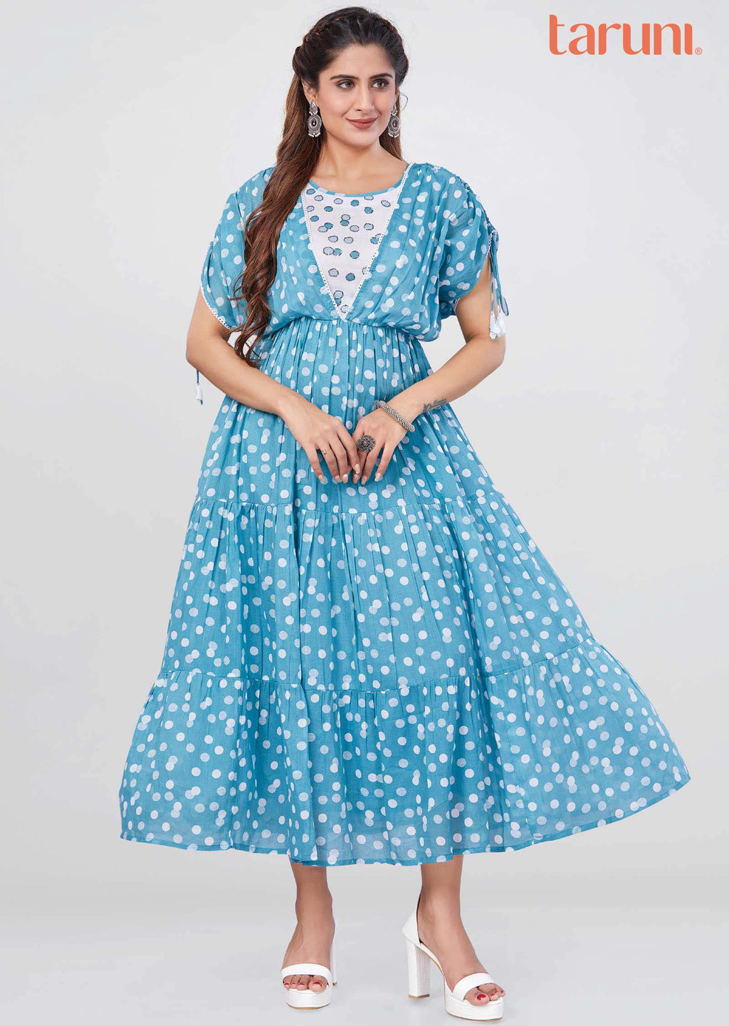 Dusty Blue Cotton Midi Dress